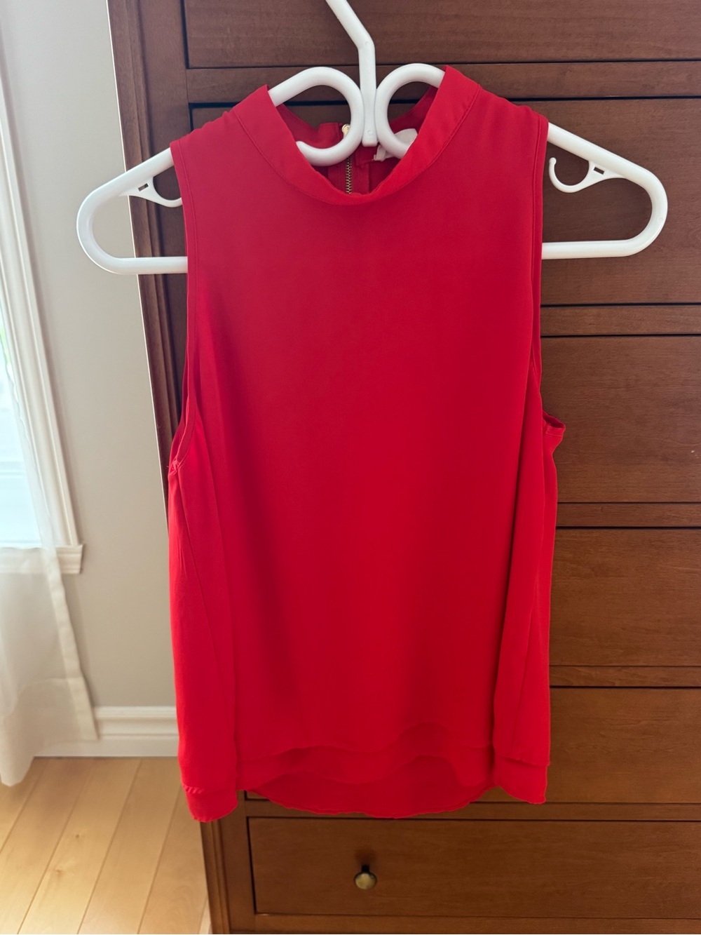 Red Sleeveless Mock Neck Women's Tank Top
